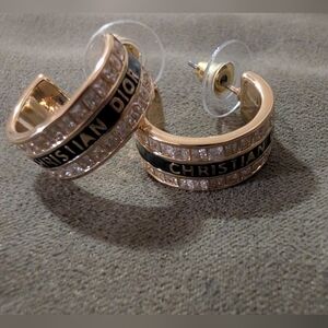 Dior Gold and Black Hoop Earrings